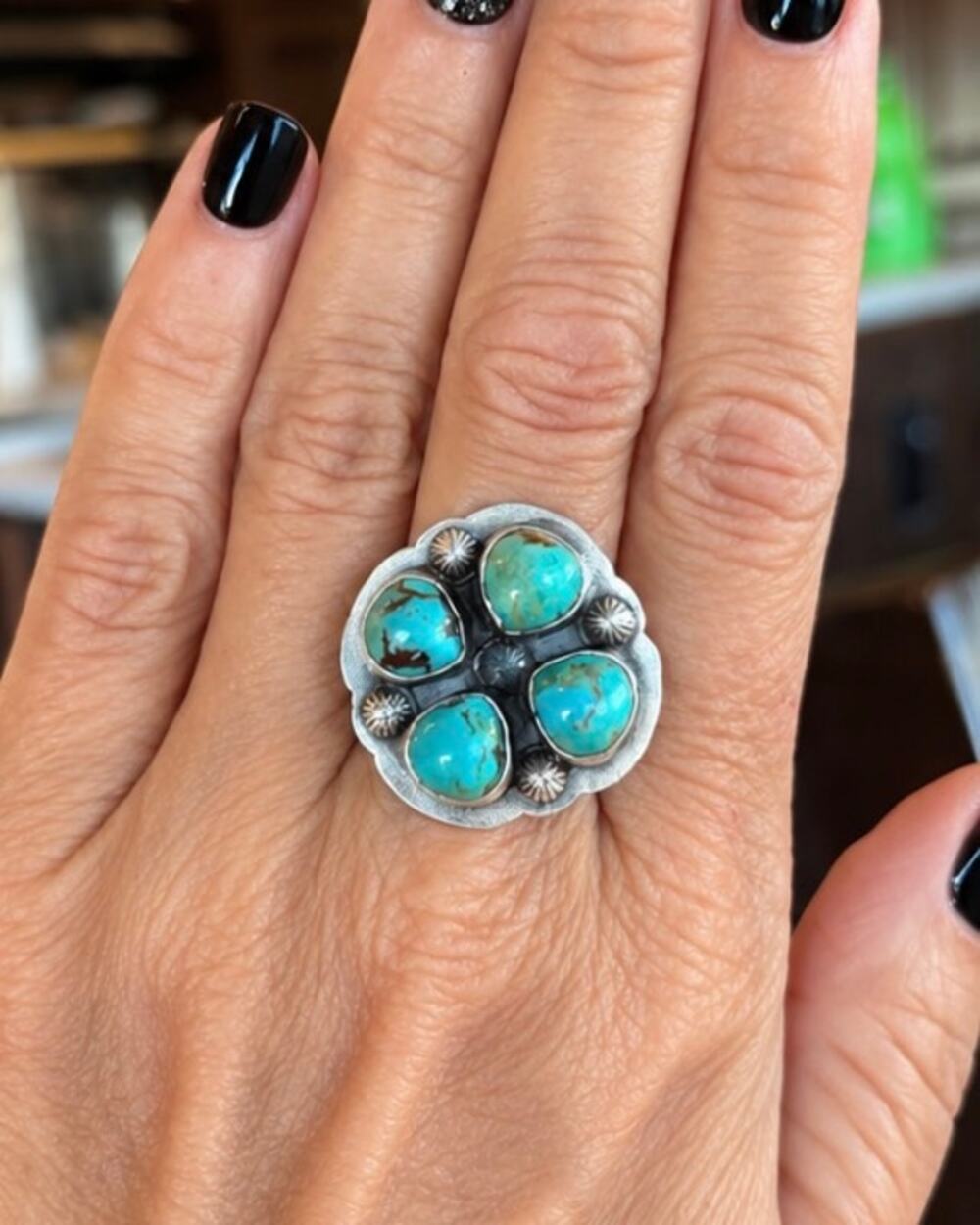 Turquoise and Sterling Silver Cluster Ring